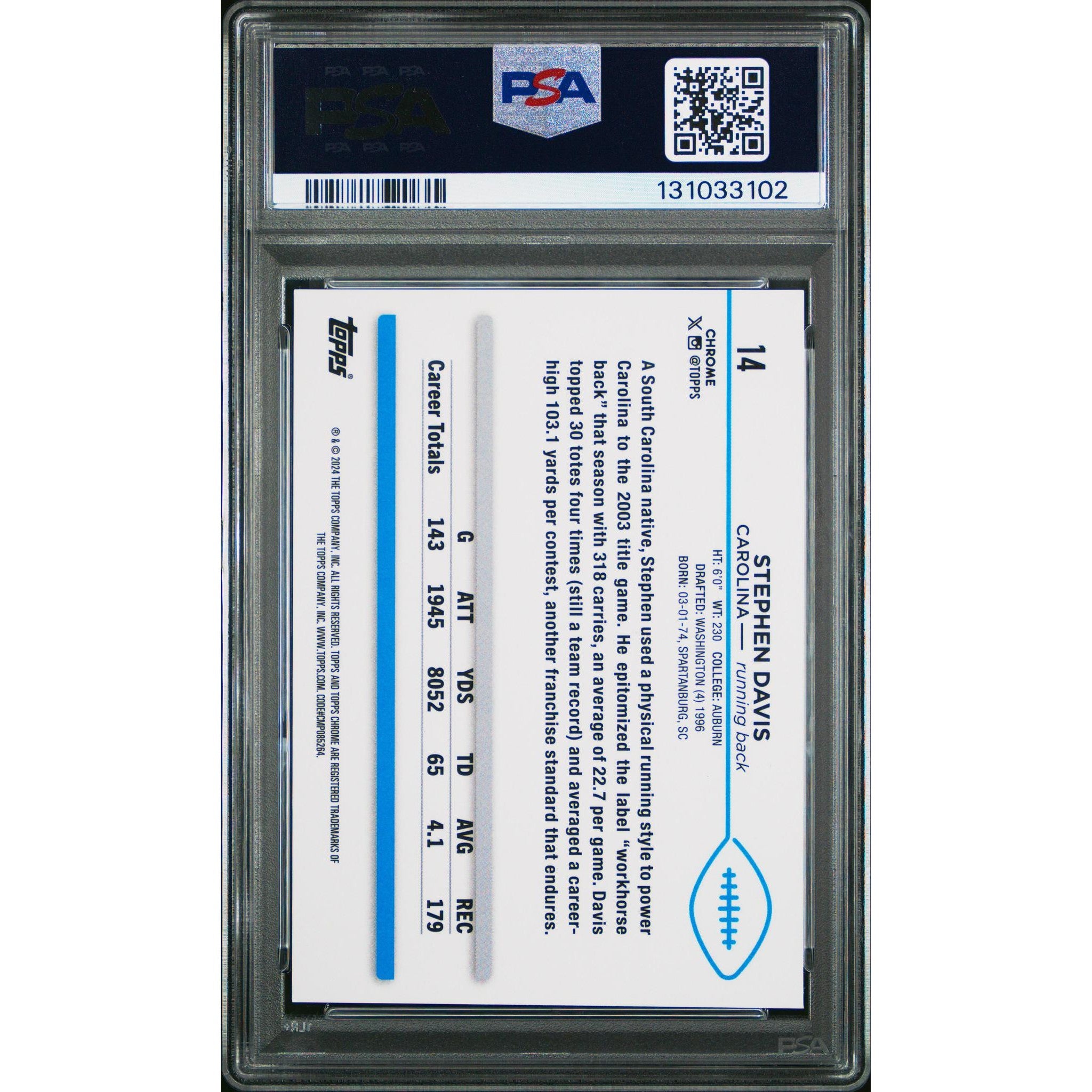 Stephen Davis 2024 Topps Sapphire White #14 – PSA 10