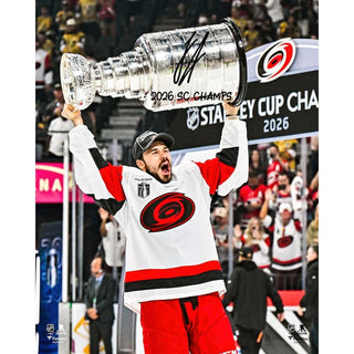 Logan Stankoven Autographed 2026 Stanley Cup Champions 16" x 20" Raising Cup Photograph