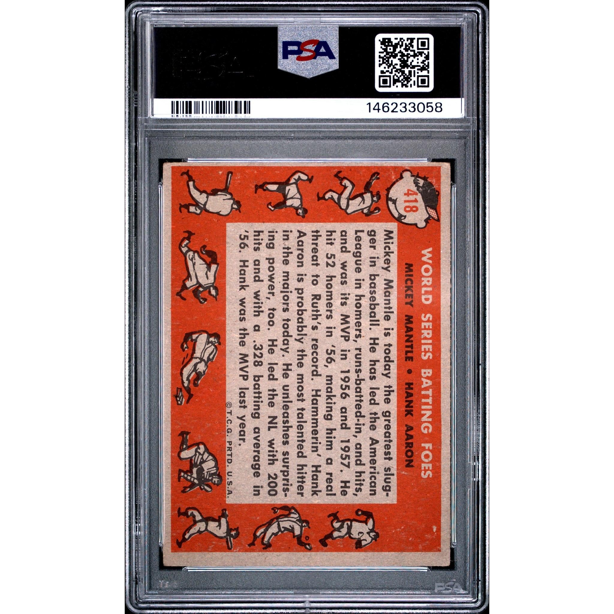Mickey Mantle & Hank Aaron 1958 Topps W.S. Batting Foes #418 PSA 3