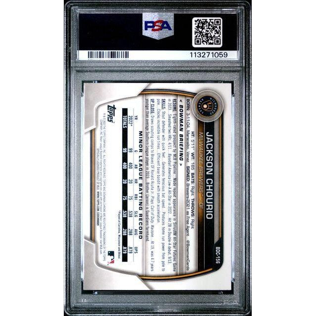 2023 Jackson Chourio Bowman Draft Chrome-Fuschia Lunar Ref #BDC156 PSA 9