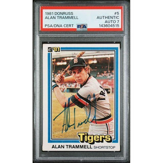 Alan Trammel 1981 Donruss PSA/DNA Certified Auto. #5 PSA 7