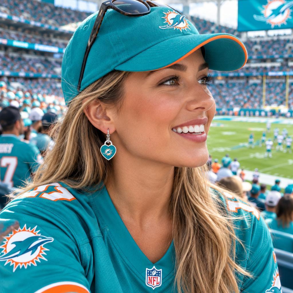 Miami Dolphins Heart Reversible Dangle Earrings