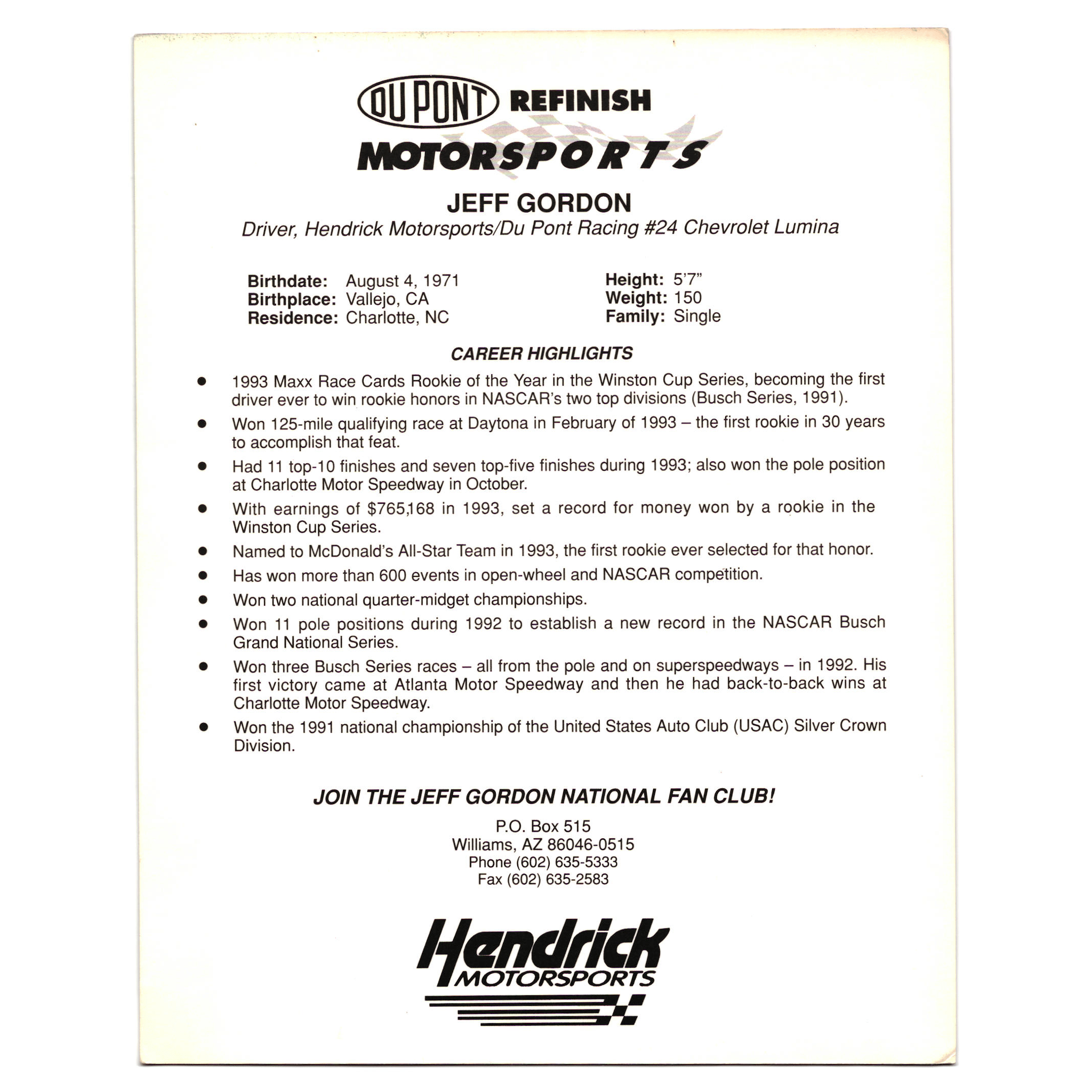 Jeff Gordan #24 Dupont Hero Card