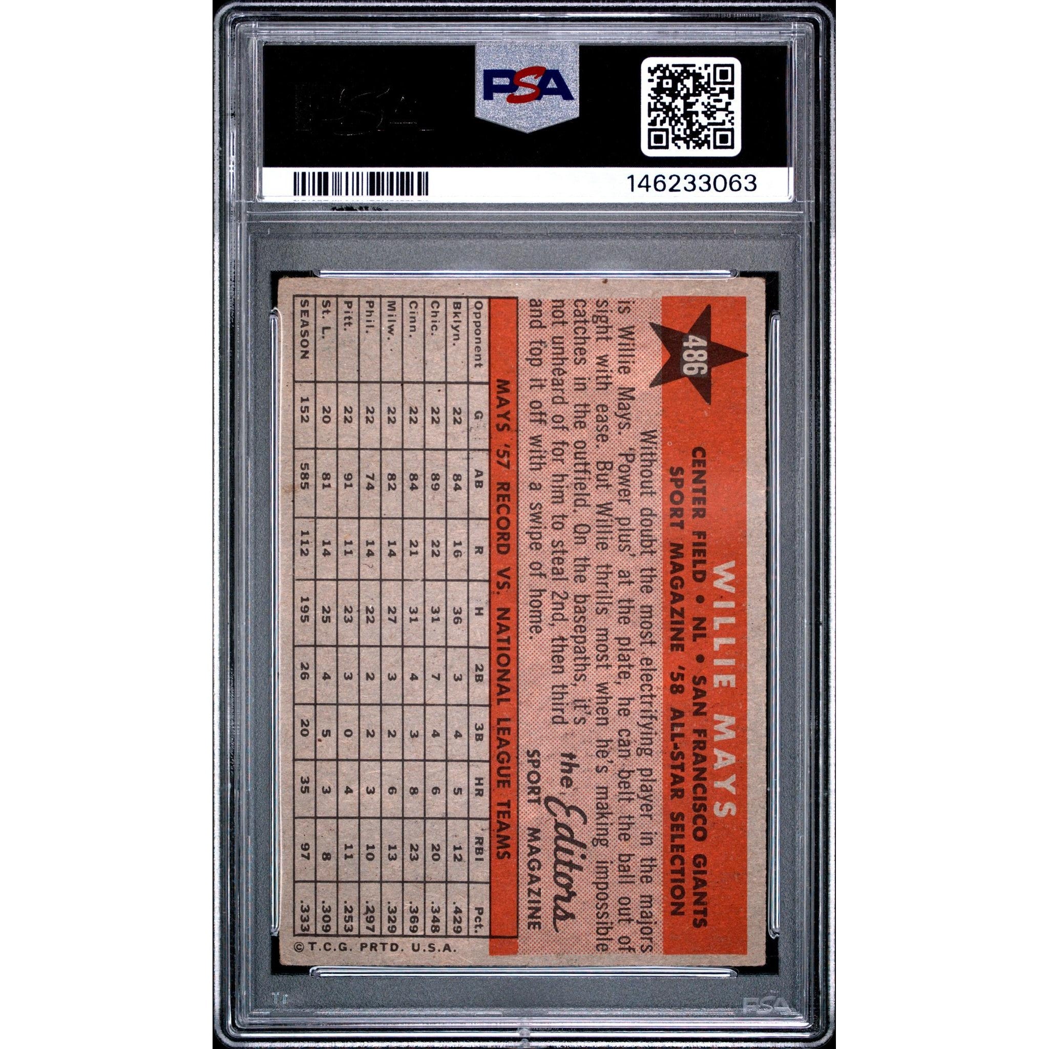 Willie Mays 1958 Topps All Star #486 PSA 3
