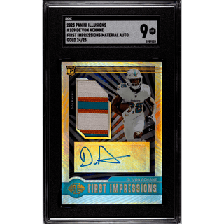 De'Von Achane 2023 Panini Illusions First Impressions Auto Gold #109 – SGC 9