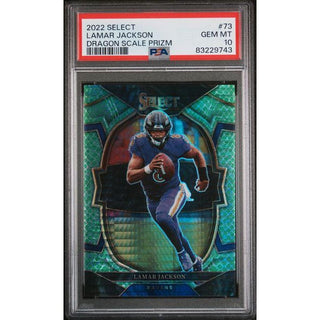 Lamar Jackson 2022 Panini Select Dragon Scale Prizm #73 PSA 10