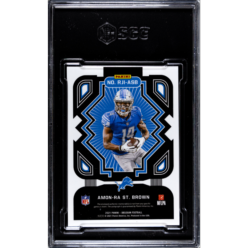 Amon-Ra St. Brown 2021 Panini Obsidian Electric Etch Green Rookie Jersey Ink #RJI-ASB 30/50 – SGC 9.5