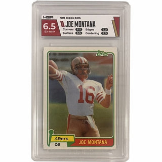 Capture the spirit of the iconic Joe Montana with this 1981 Topps card! Boasting HGA 6.5 condition and card number #216, this timeless piece of memorabilia will be an excellent addition to any San Francisco 49ers fan’s collection. Don’t miss your chance to snag this classic!
