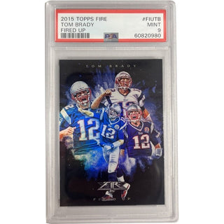 Own a piece of history with this Tom Brady 2015 Topps Fire card# FIUTB! This beautiful PSA 9 collectible features Brady as the New England Patriots' quarterback, in stunning 'Fired Up' art form. This is sure to be a treasure among collectors for years to come!