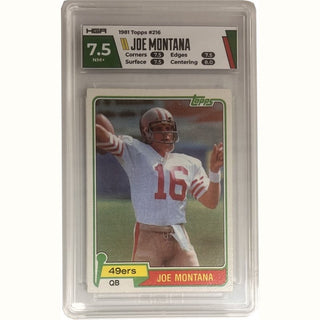 Capture the spirit of the iconic Joe Montana with this 1981 Topps card! Boasting HGA 7.5 condition and card number #216, this timeless piece of memorabilia will be an excellent addition to any San Francisco 49ers fan’s collection. Don’t miss your chance to snag this classic!