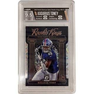 This beautiful card captures the essence of rookie sensation Kadarius Toney. Featuring the 2021 Panini Donruss Optic Rookie Kings card# RK-12 with an HGA 9.5, it's a must-have item for any dedicated New York Giants fan. Get it today and add a bit of all-star attitude to your collection!