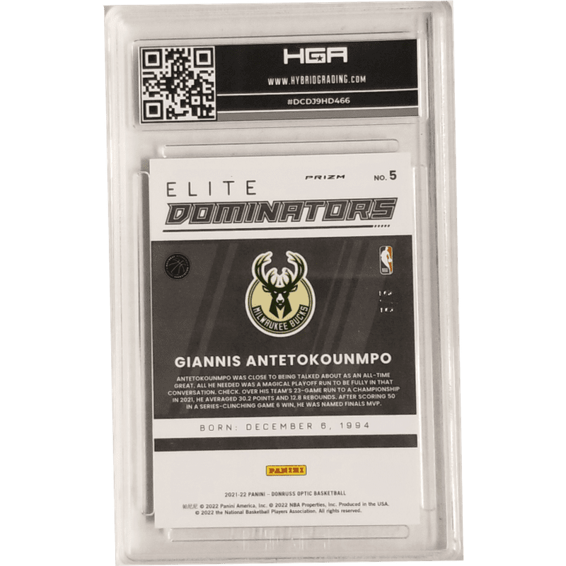 Giannis Antetokounmpo: 2021-22 Panini Donruss Optic Elite Dominators Green #5 HGA 9.0