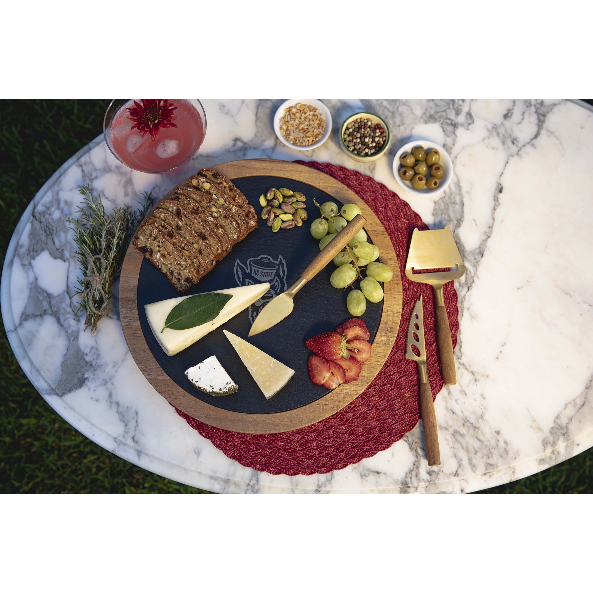 NC State Wolfpack - Insignia Acacia and Slate Serving Board with Cheese Tools