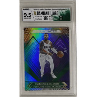 Damian Lillard: 2021-22 Panini Illusions Illuminated Green #9 HGA 9.5