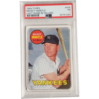 Mickey Mantle: 1969 Topps Last Name in Yellow #500 PSA 1