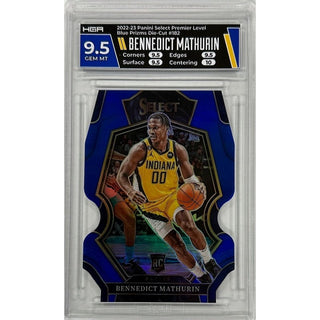 Bennedict Mathurin: 2022-23 Panini Select Premier Level Blue Prizms Die-Cut #182, HGA: 9.5