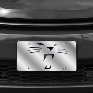 Carolina Panthers Premium Laser Cut Tag License Plate, Whiskers Logo, Mirrored Acrylic Inlaid, 12x6 Inch