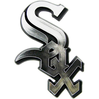 Chicago White Sox Auto Emblem, Plastic Molded, Silver Chrome Color, Raised 3D Effect, Adhesive Backing