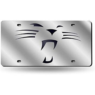 Carolina Panthers Premium Laser Cut Tag License Plate, Whiskers Logo, Mirrored Acrylic Inlaid, 12x6 Inch
