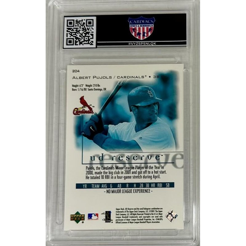 Albert Pujols: 2001 Upper Deck Reserve #204 HGA 9.0