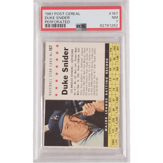 Duke Snider: 1961 Post Cereal Perforated #167 PSA 7