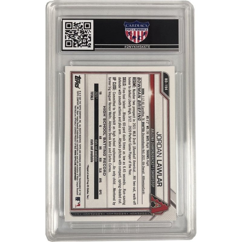 Single Card: Jordan Lawlar - Arizona Diamondbacks - HGA grade 9.5