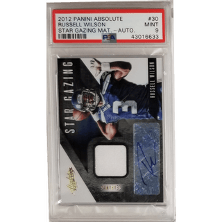 Russell Wilson: 2012 Panini Absolute Star Gazing Mat. - Auto #30 PSA 9