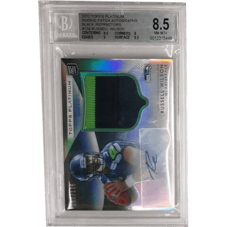 Russell Wilson: 2021 Topps Platinum Rookie Patch Autographs Black Refractors #138 Beckett 8.5