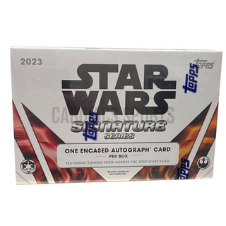 The 2023 Topps Stars Wars Signature Series returns with a premier product for the autograph-oriented collector!  Each Star Wars Signature Series box contains 1 slabbed autograph from a large list of signers. Be on the lookout for autograph design variations, and new for this year, the Light Side/Dark Side Quad Autograph cards!
