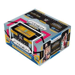 Prizm returns with another main event - level release for WWE collectors! Look for 2 Autographs, 22 Parallels and 12 Inserts per box, on average!  Find Hobby-exclusive Prizm parallels numbered to as low as One of One!  New in 2023 - Chase Throwback Signatures that feature thee top superstars of yesterday and today on the iconic 2012 Prizm design!  