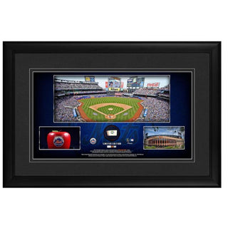 Framed Art: New York Mets Panoramic Collage with Piece of Game Use Baseball