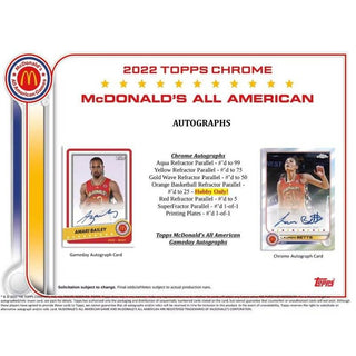 2022 Topps Chrome - McDonalds All American Basketball Hobby PACK