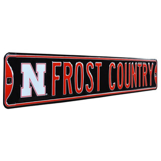 Nebraska Frost Country with logo Street Sign. Black background with red lettering & white N logo. NE Cornhuskers